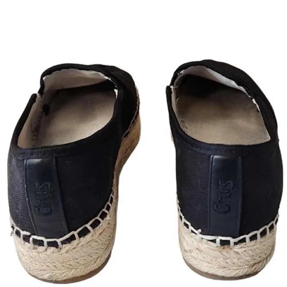 Circus Sam Edelman-Camdyn Black Canvas Rope Platform Espadrille Flats Black, 8.5